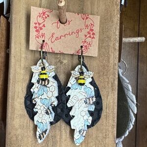 Bee and Floral Dangle Earrings